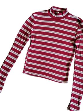 VTG Anthropologie Sky & Sparrow Ribbed Knit Mock Neck Top Stripe 90s Y2K USA